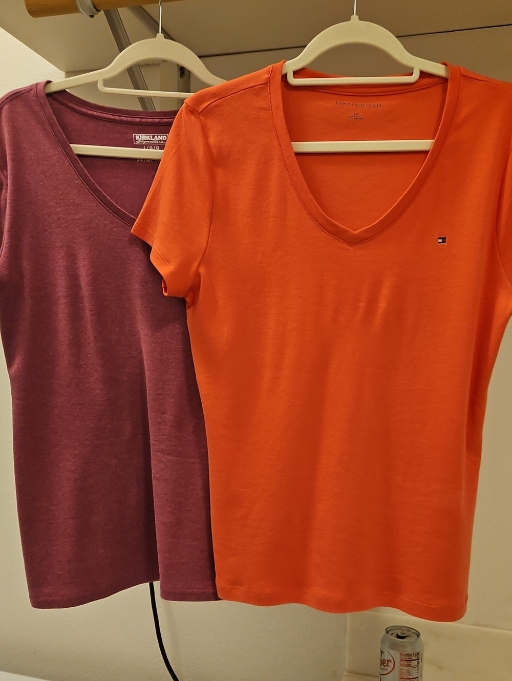 Tommy Hilfiger & Kirkland Signa Women's Orange and Plum V‑Neck Short Sleeve Tees